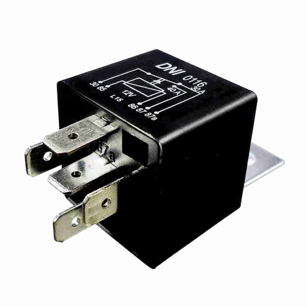 Relé aux universal 12V 40-30A, 5 term. con soporte
