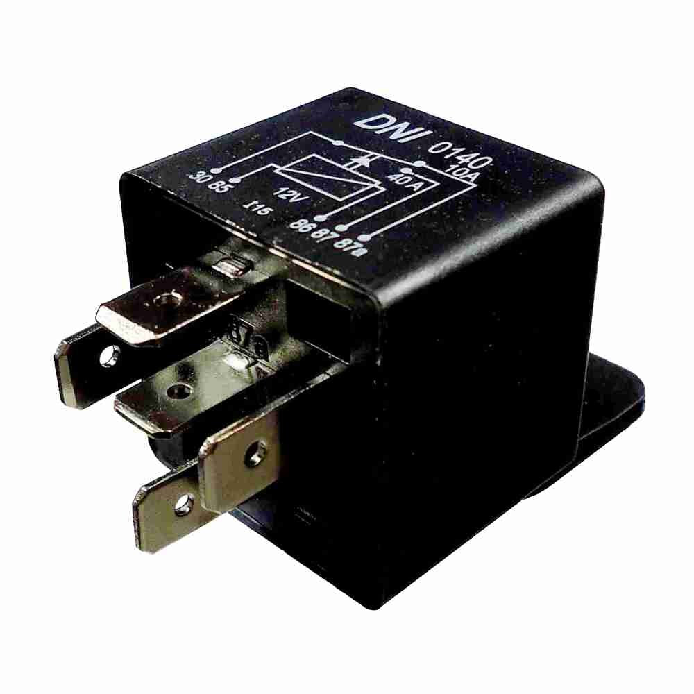 Relé universal 12V 40-10A, 5 term. con soporte