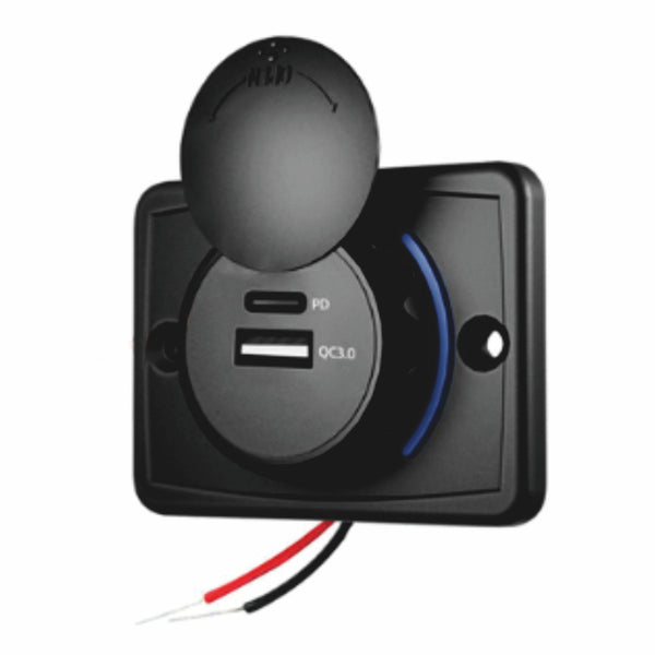 Toma cuadrada USB + Tipo C bivoltaje (PD/QC)