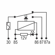 Relé aux inversor acrílico c/LED y fusible 40/30A 12V, 5 term.